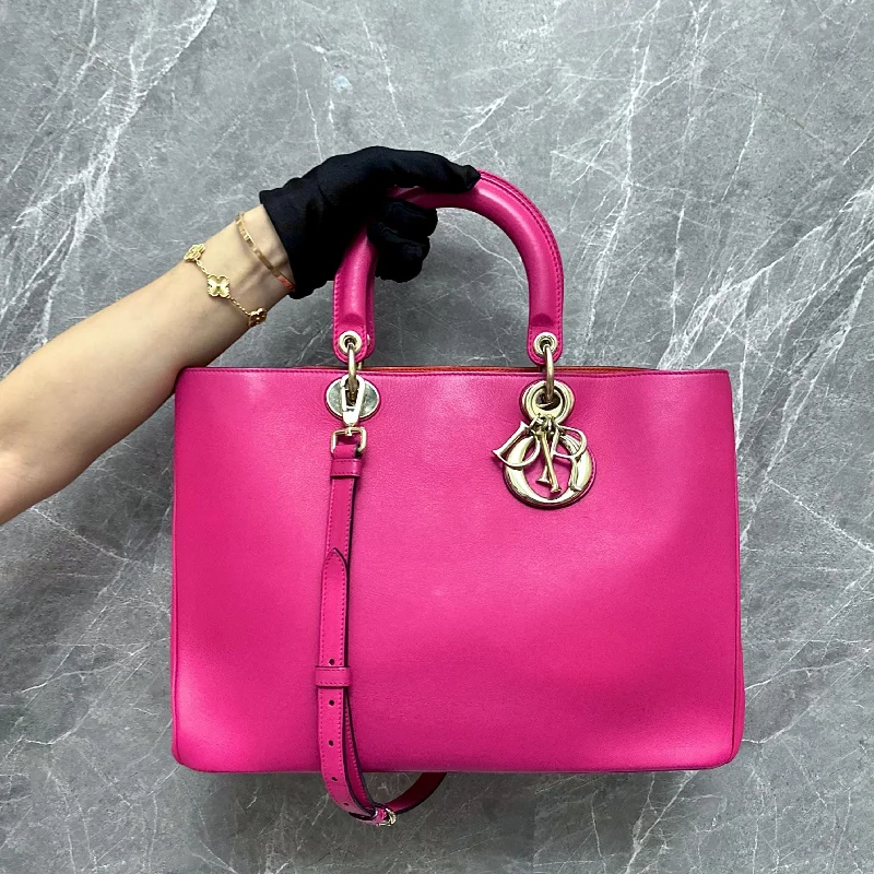 Christian Dior backpacks with a sleek, minimalist silhouette*Fit Laptop* Diorissimo Large Smooth Calfskin Hot Pink GHW