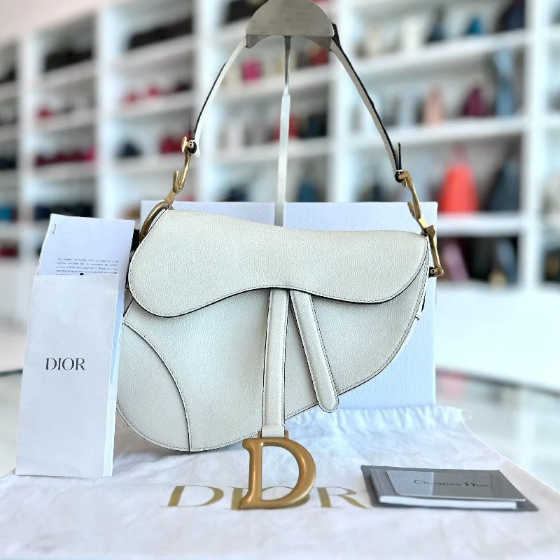 Christian Dior bags with a detachable coin purse inside*Full Set, Receipt* Saddle Medium Grained Calfskin Caviar White GHW