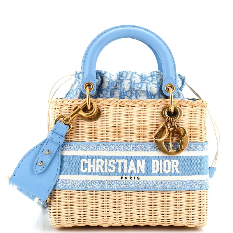 Christian Dior bags with a side - pocket for holding a water bottleLady Dior Bag Wicker and Oblique Canvas Medium