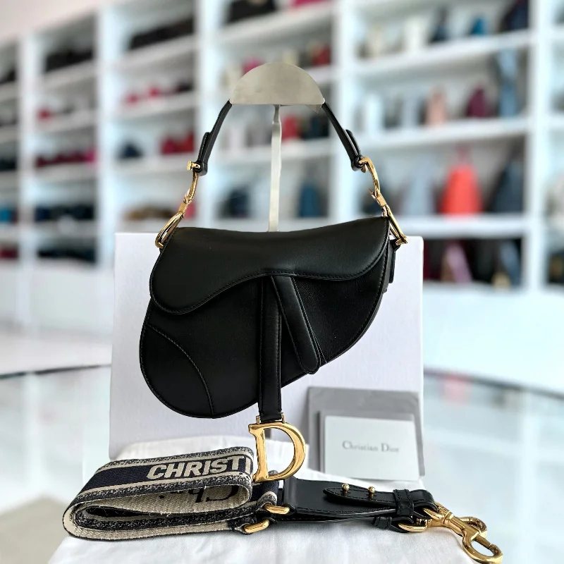 Stylish Christian Dior shoulder bags with a tassel - adorned zipper*With Strap* Saddle Small 21CM Smooth Calfskin Black GHW Shoulder Bag